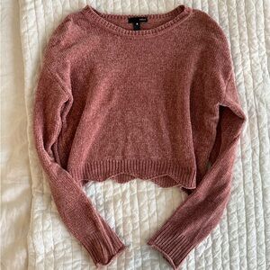 Aqua Pink Crew Neck Cropped Sweater